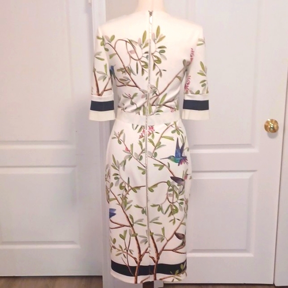 Ted Baker Everly Highgrove sleeved bodycon dress pencil slit zipper birds 2 - Picture 14 of 17